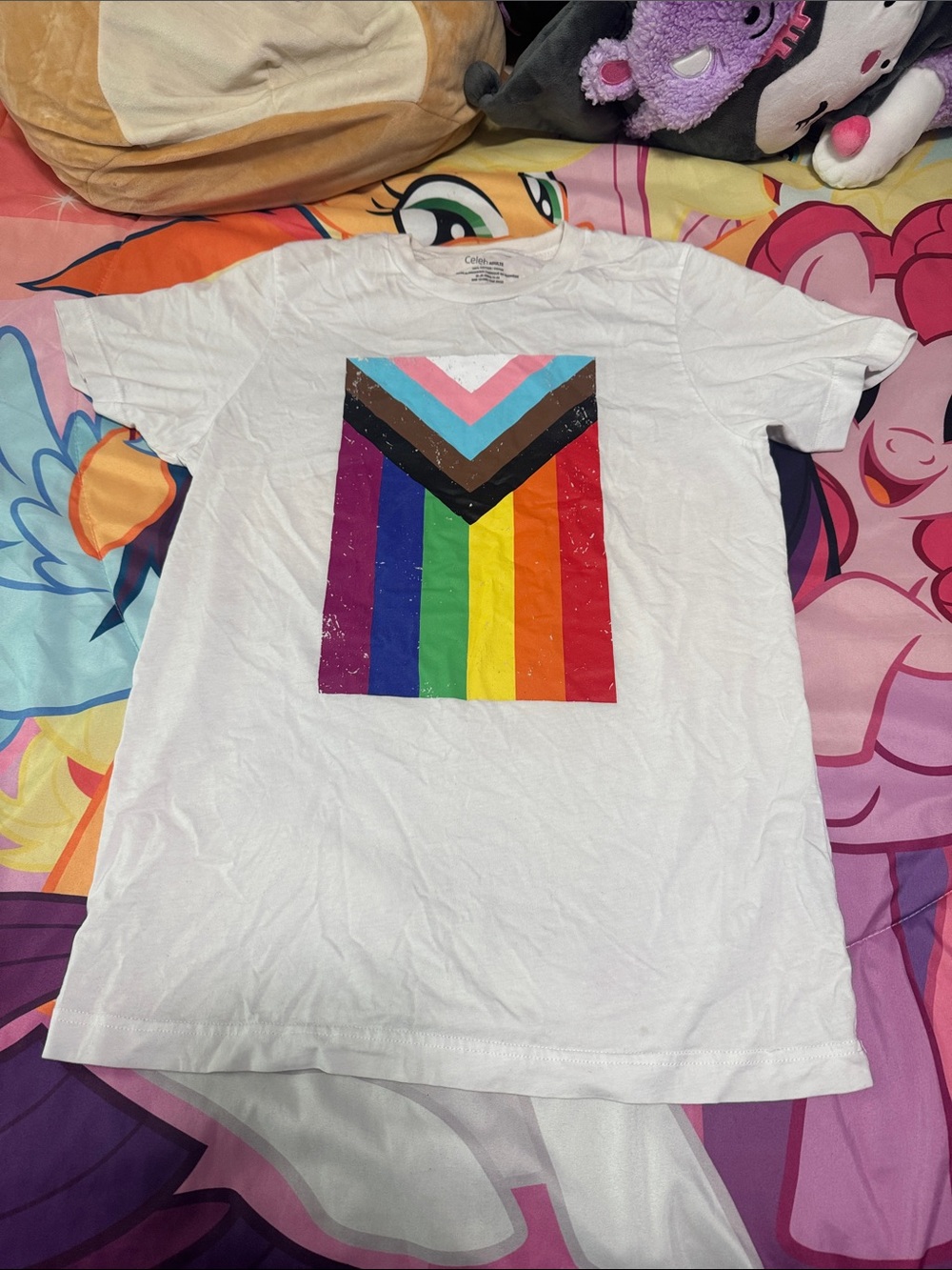 White Tee with Pride Flag Print